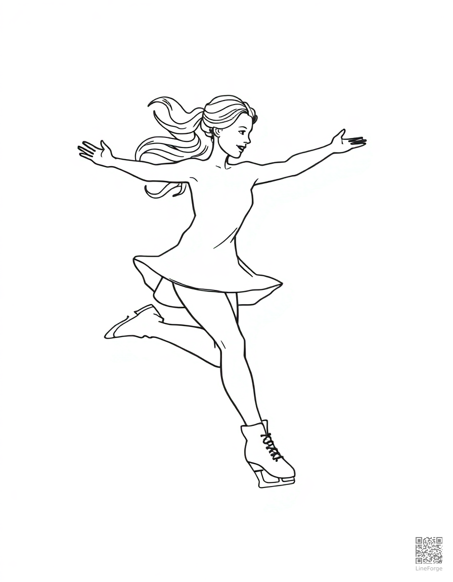 figure skater doing a spin coloring page Contour style - free printable