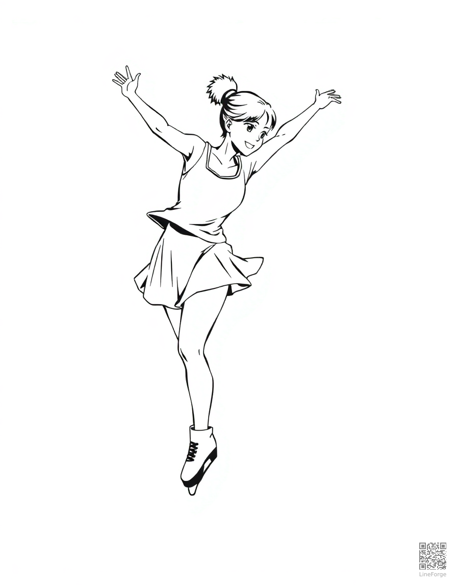 figure skater doing a spin coloring page Manga style - free printable