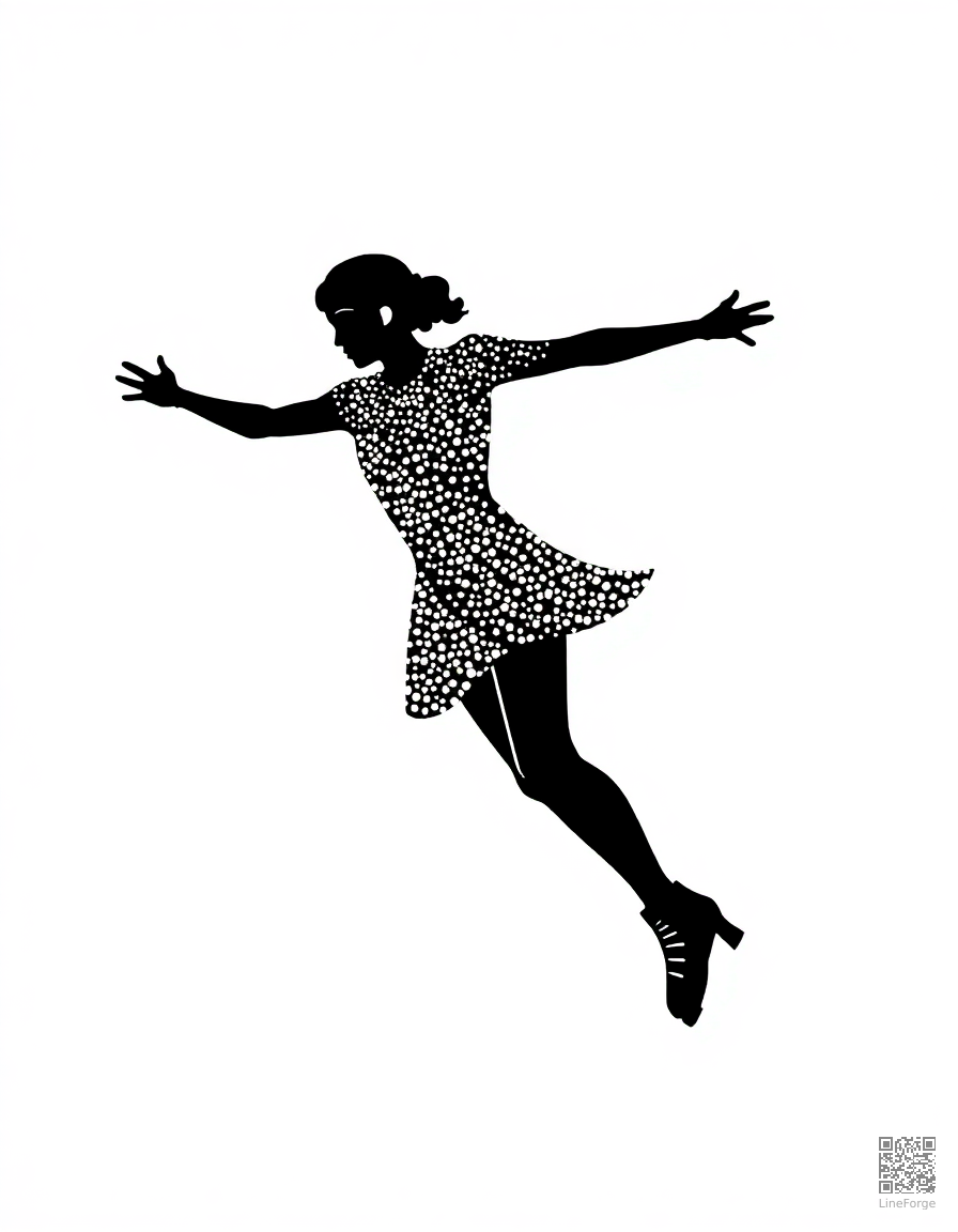 figure skater doing a spin coloring page Stipple style - free printable