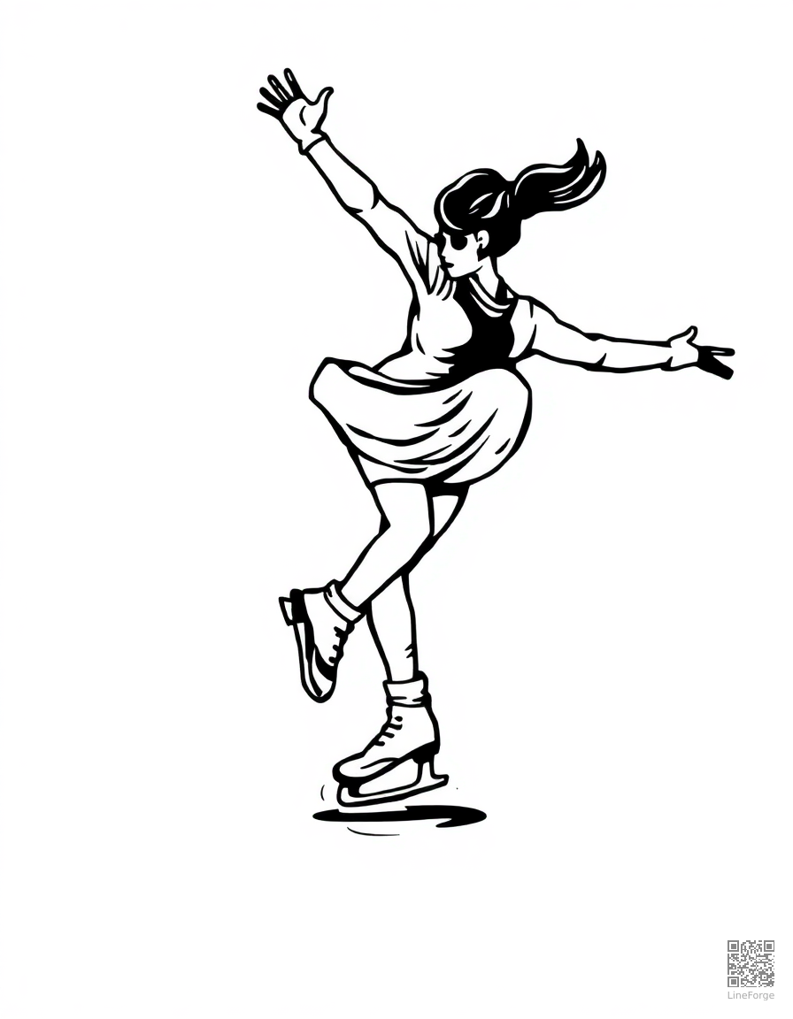 figure skater doing a spin coloring page Woodcut style - free printable