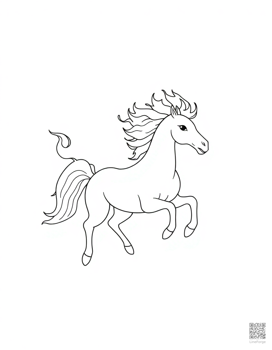 fire horse with flaming mane galloping coloring page Minimal style - free printable