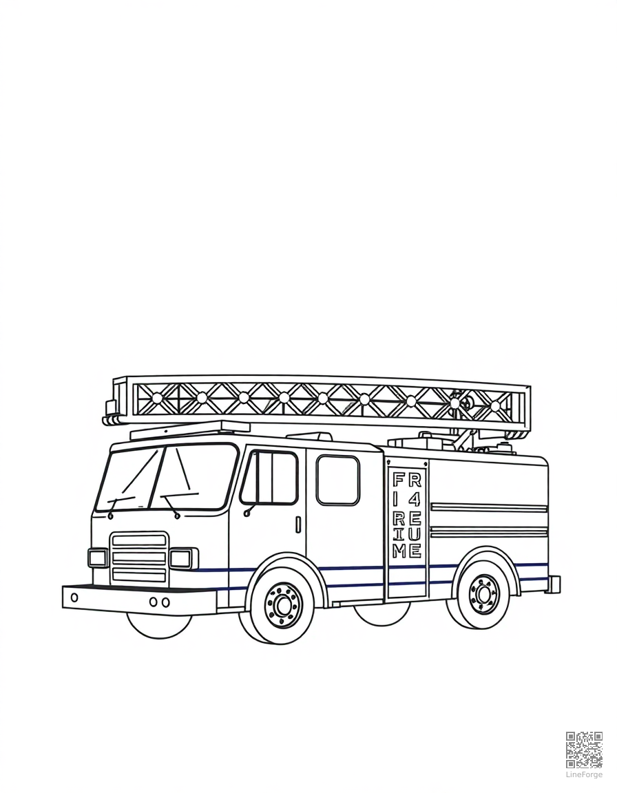 fire truck with ladder extended at a building coloring page Minimal style - free printable