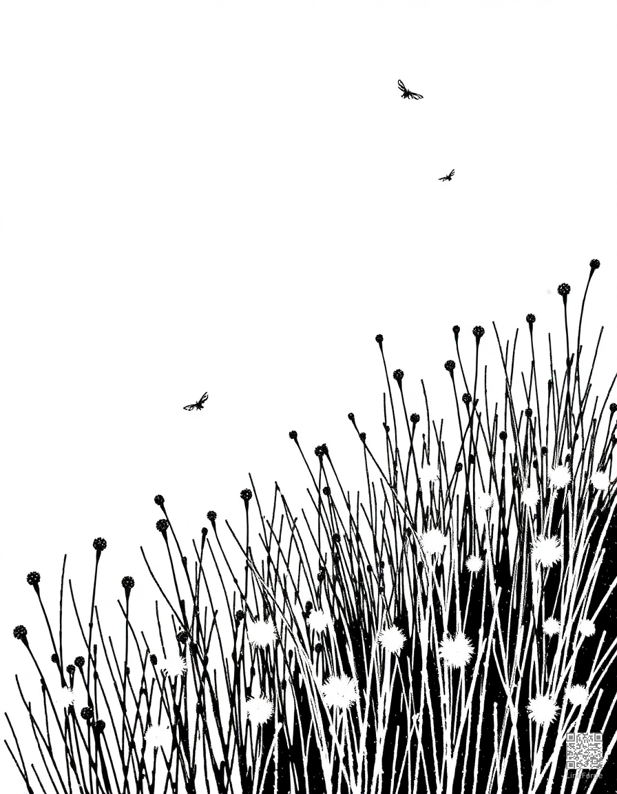 fireflies glowing in a summer meadow coloring page Stipple style - free printable