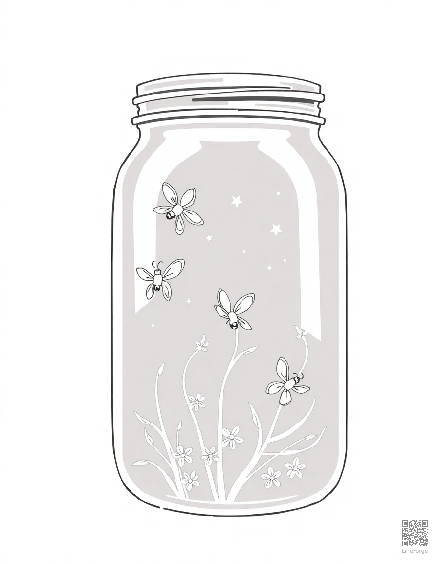 fireflies in a jar on a summer night coloring page Minimal style - free printable
