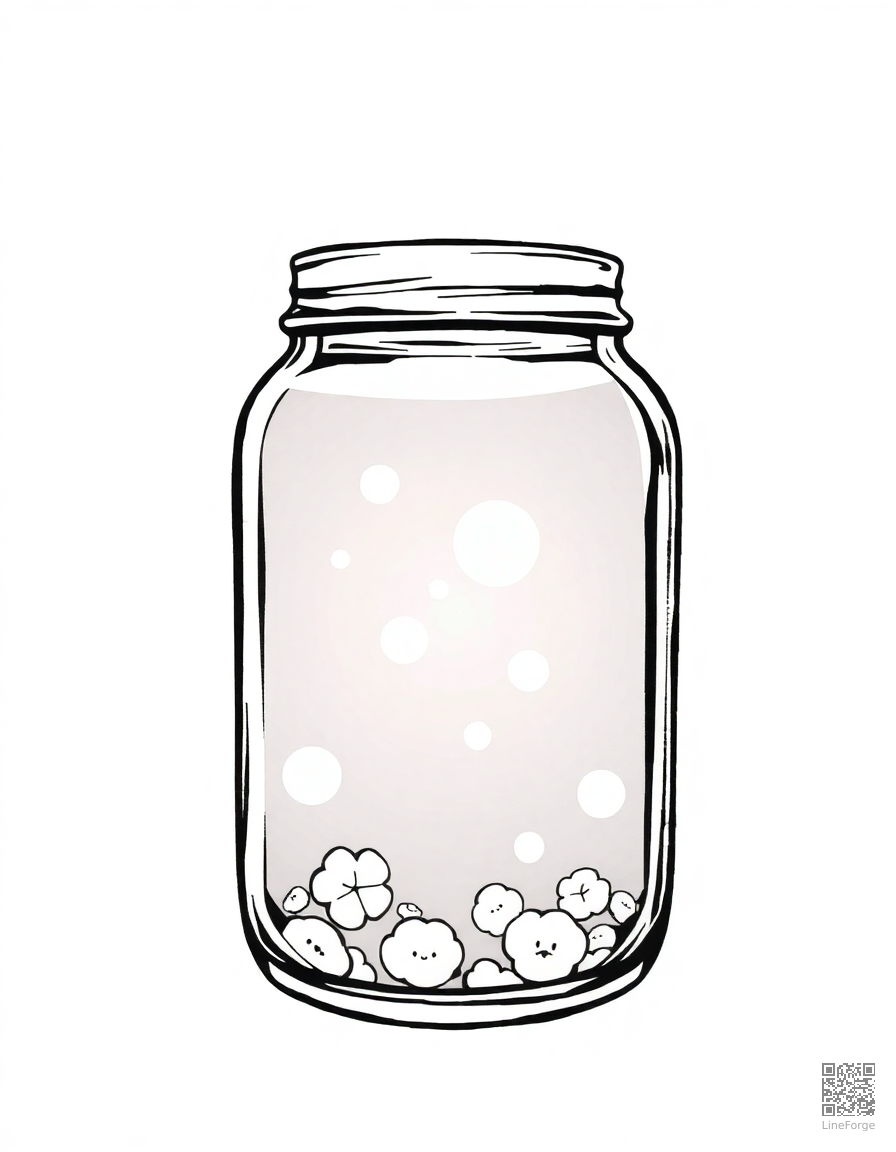 Free firefly jar glowing at night coloring page in manga style — printable line art