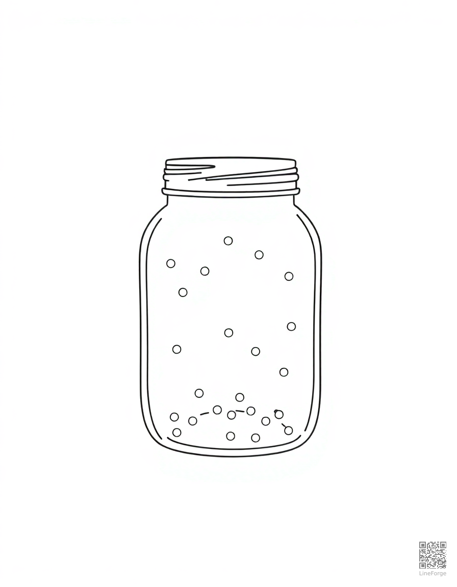Free firefly jar glowing at night coloring page in minimal style — printable line art