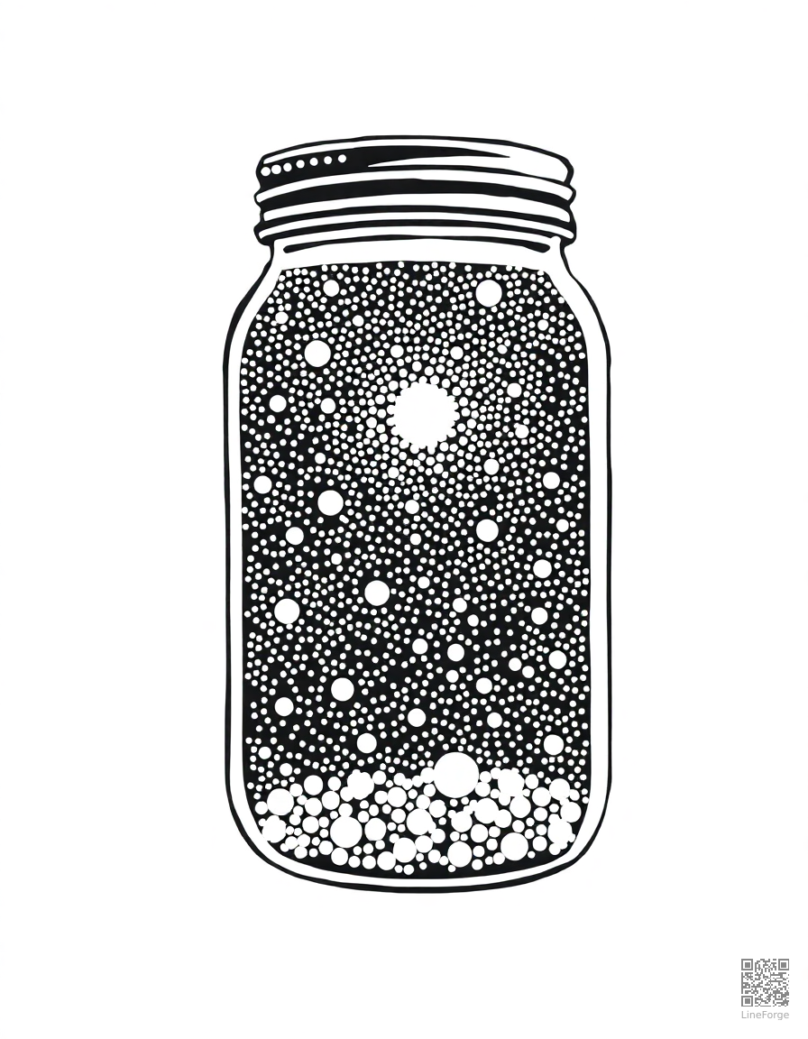 Free firefly jar glowing at night coloring page in stipple style — printable line art