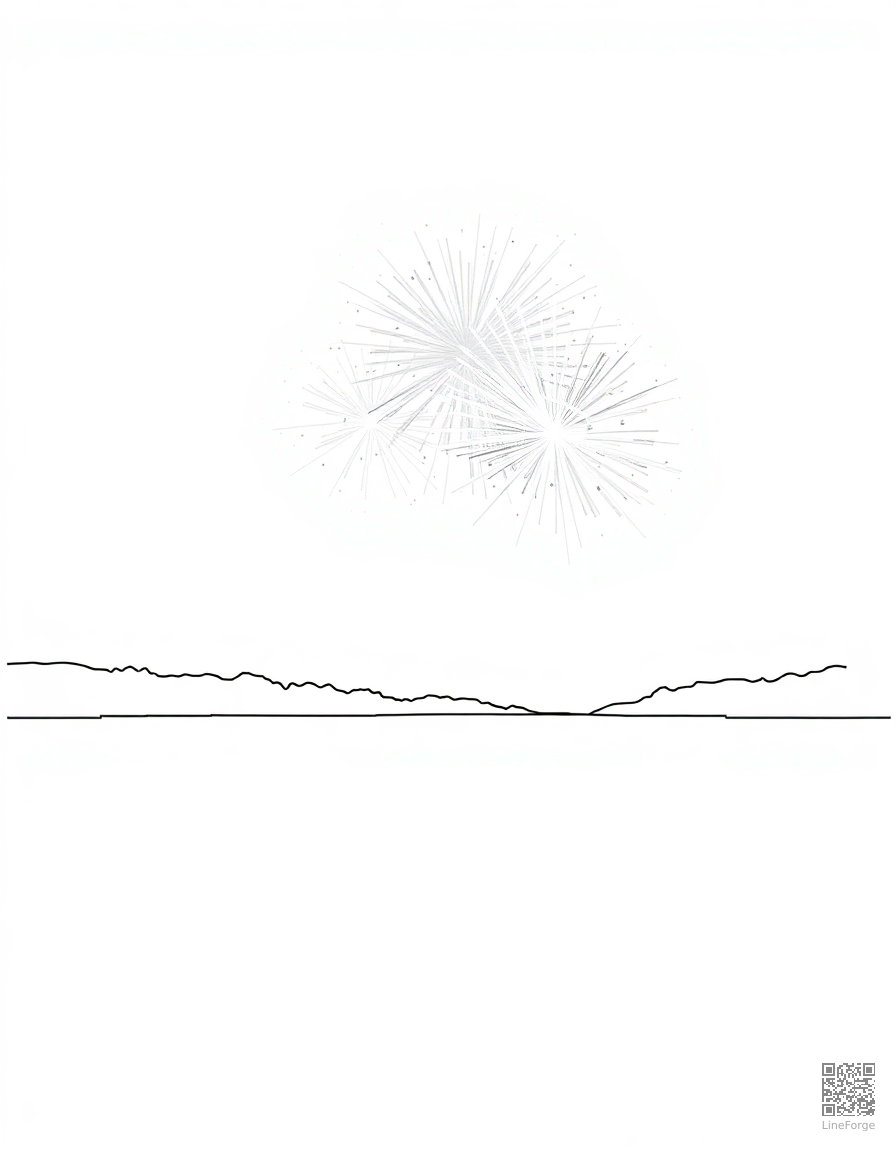 fireworks display over a lake coloring page Minimal style - free printable