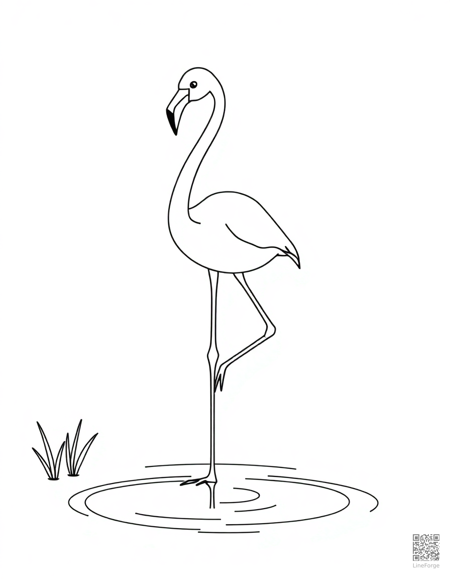 flamingo standing on one leg in a pond coloring page Minimal style - free printable