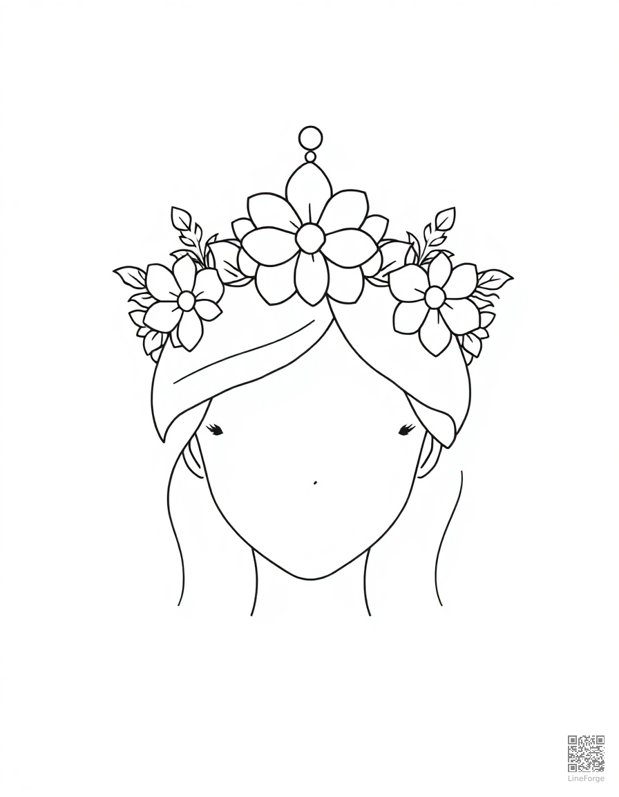 flower crown for a princess coloring page Minimal style - free printable