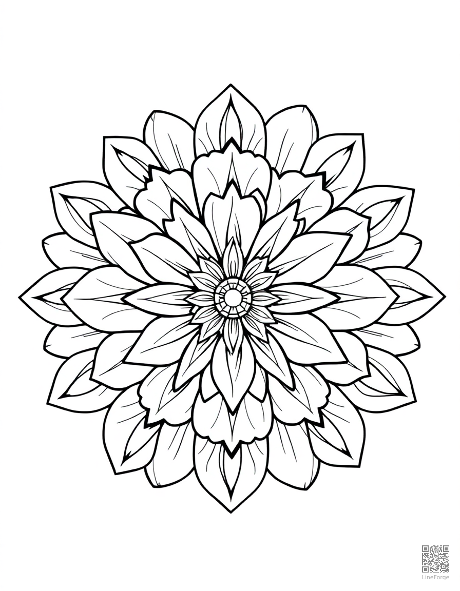flower mandala made of different species coloring page Contour style - free printable