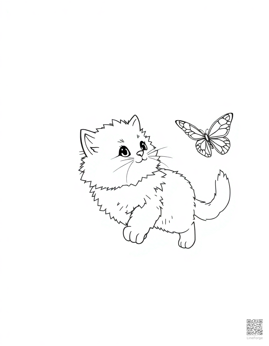 fluffy kitten chasing a butterfly coloring page Minimal style - free printable