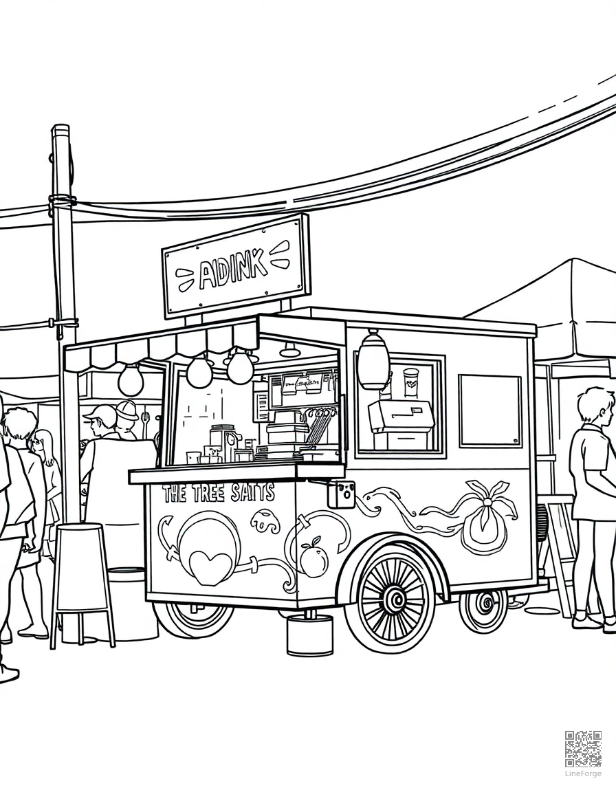 food truck at a street festival coloring page Manga style - free printable
