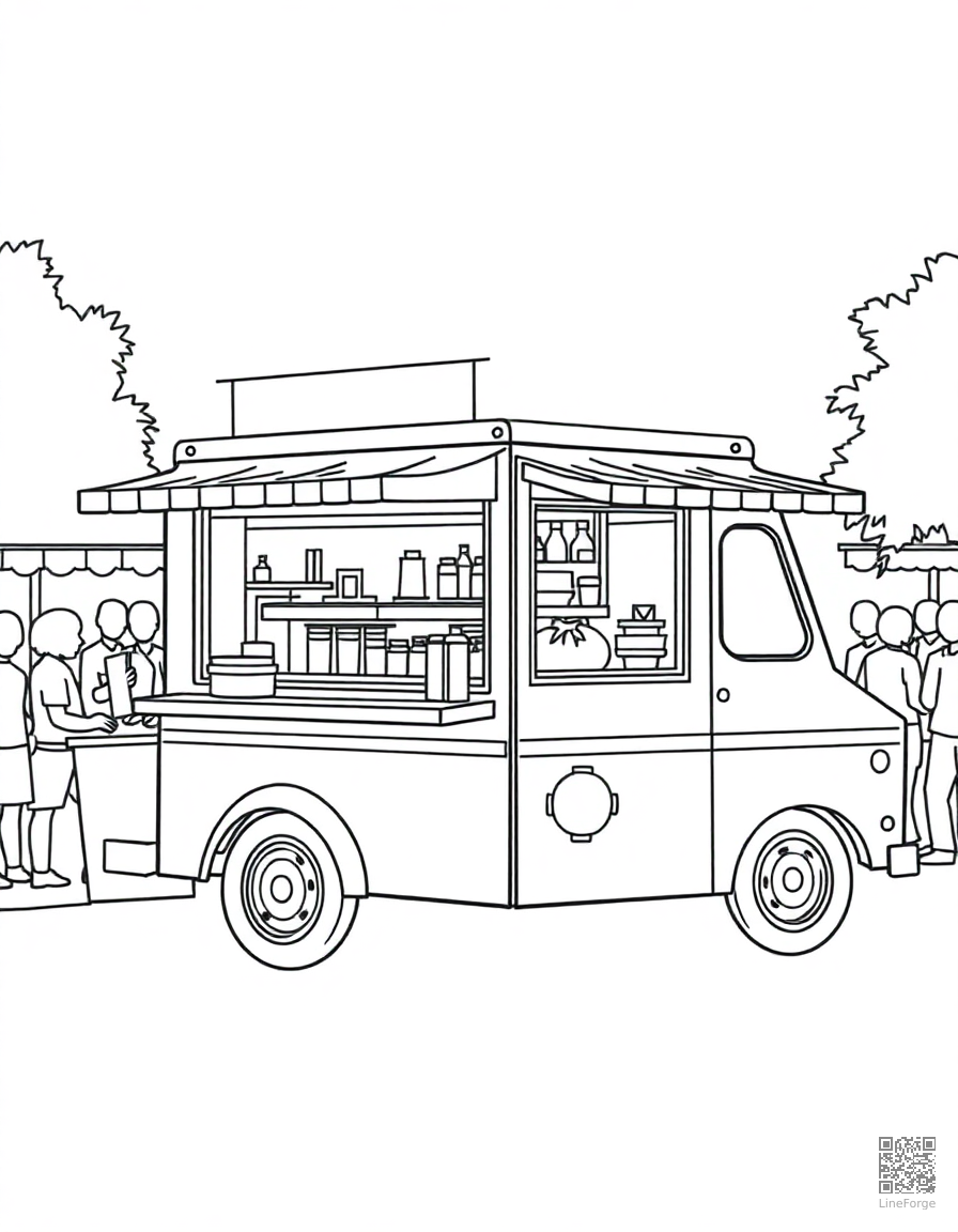 food truck at a street festival coloring page Minimal style - free printable