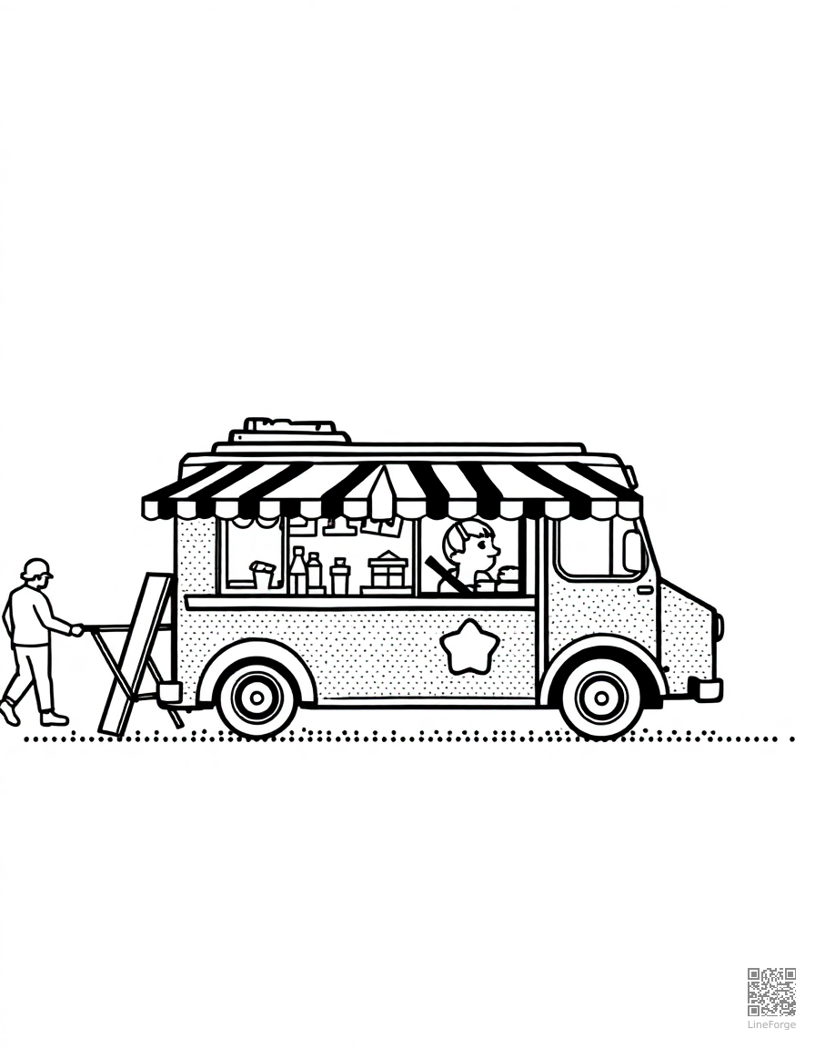 food truck at a street festival coloring page Stipple style - free printable