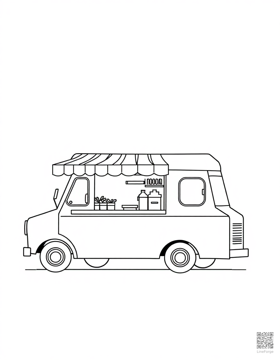 food truck serving street food coloring page Minimal style - free printable