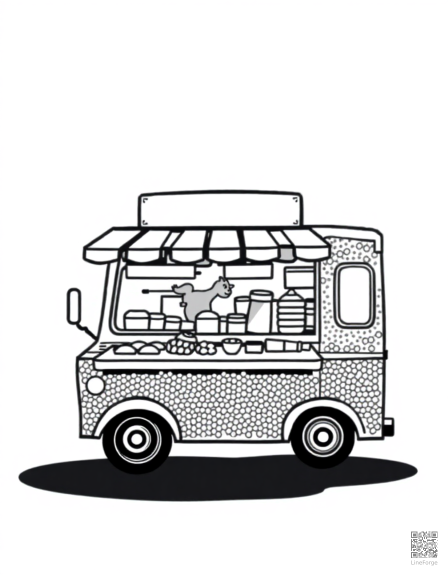 food truck serving street food coloring page Stipple style - free printable