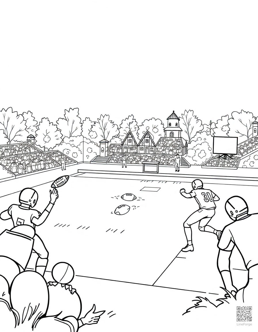 football game on a crisp fall day coloring page Contour style - free printable