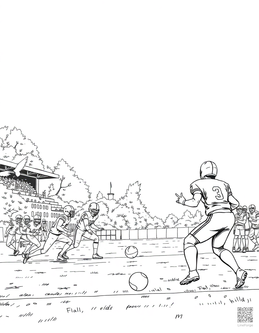 football game on a crisp fall day coloring page Manga style - free printable