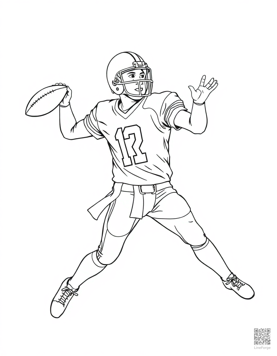football quarterback throwing a pass coloring page Contour style - free printable