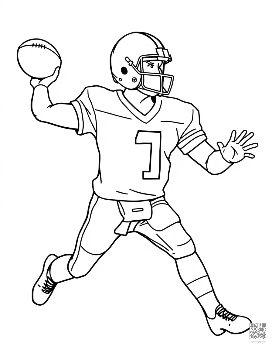 football quarterback throwing a pass coloring page Minimal style - free printable