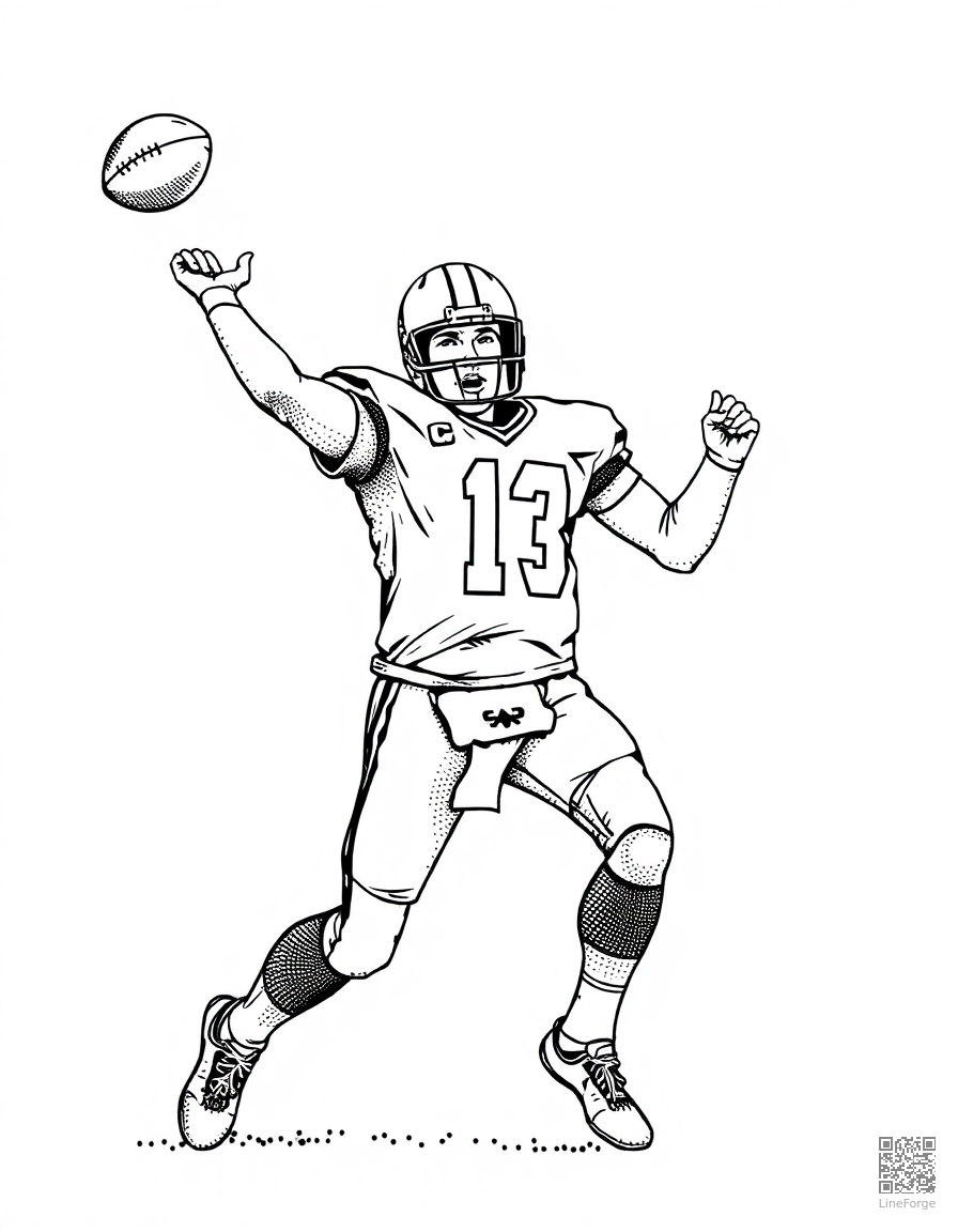 football quarterback throwing a pass coloring page Stipple style - free printable