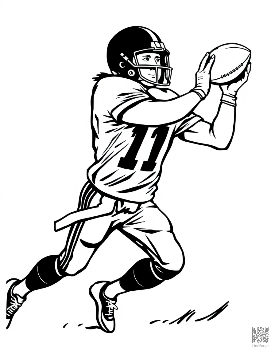 football quarterback throwing a pass coloring page Woodcut style - free printable