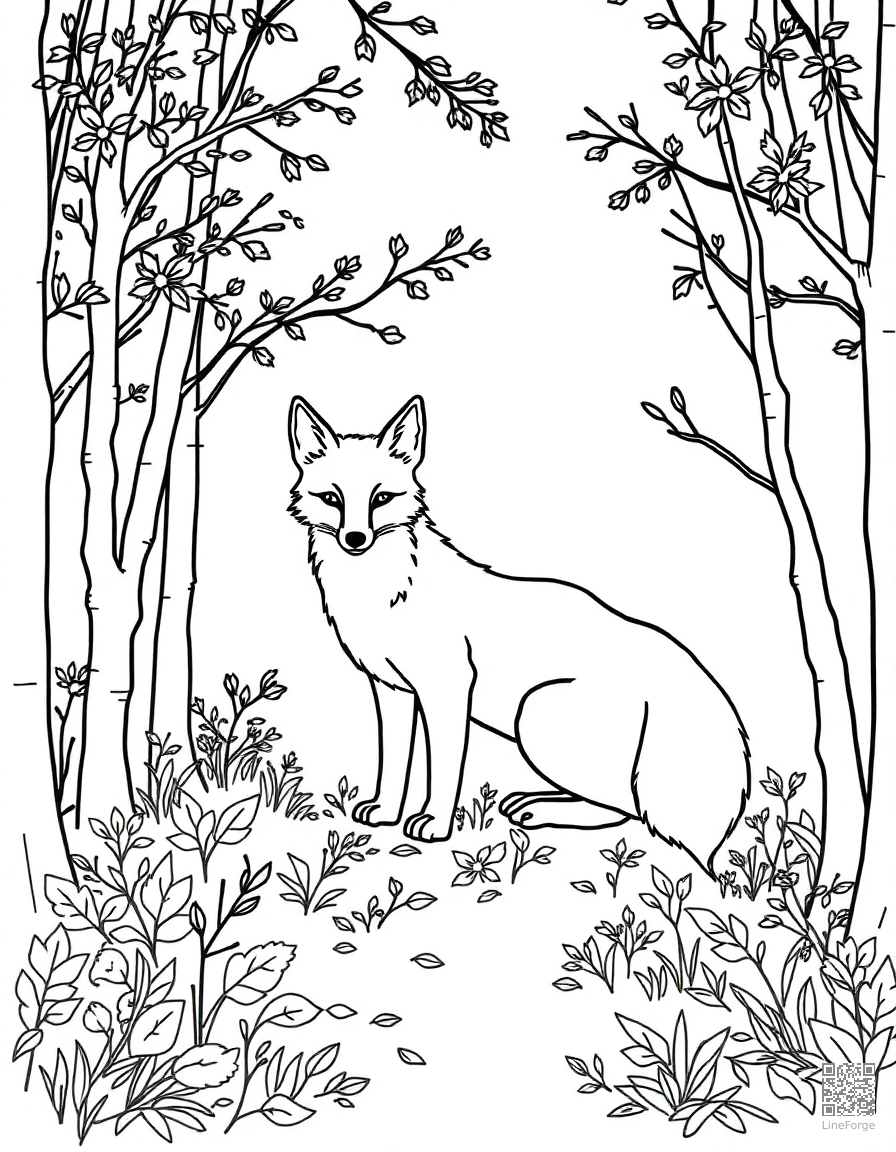 Fox in an autumn forest coloring page Minimal style - free printable