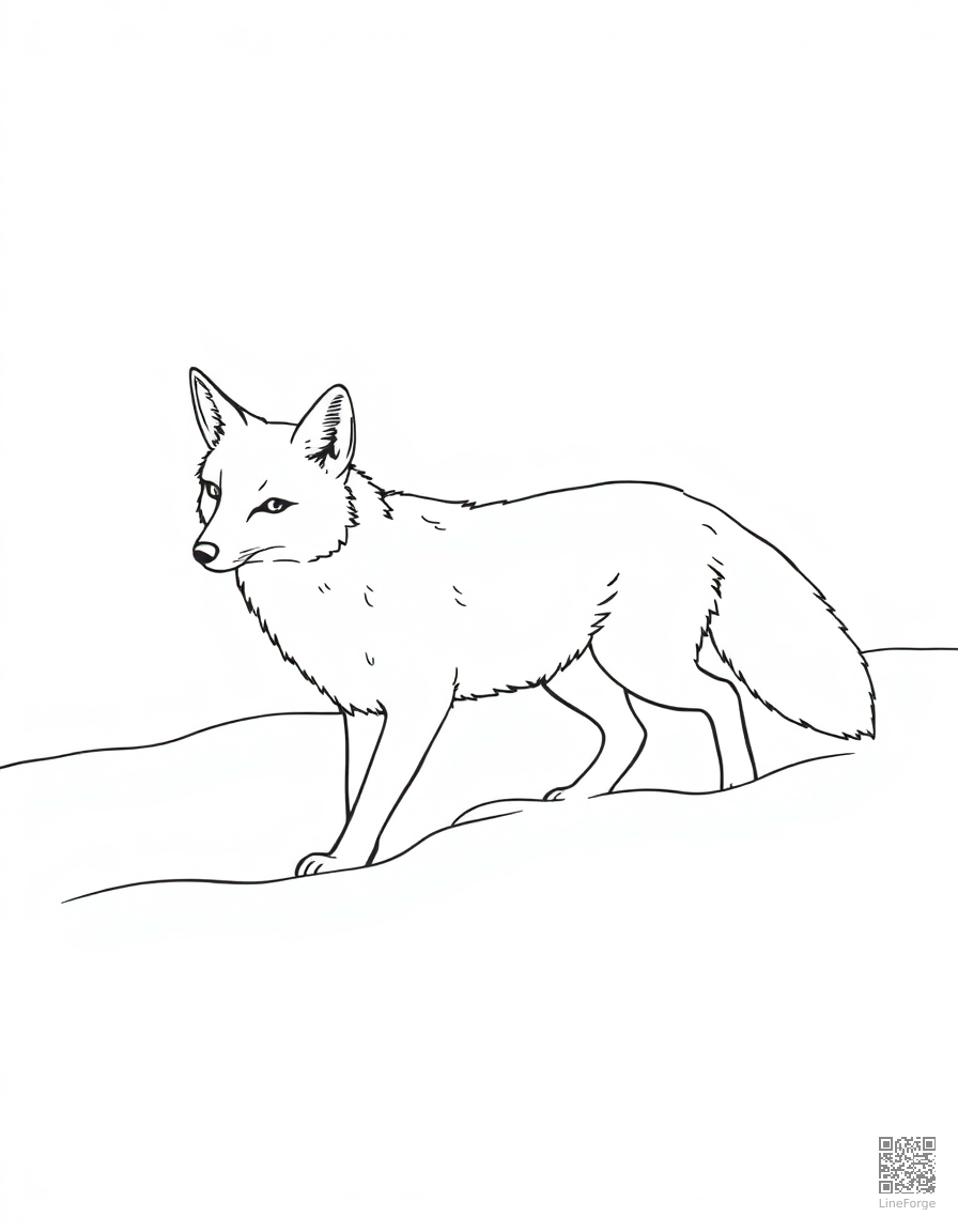 fox walking through deep snow coloring page Contour style - free printable