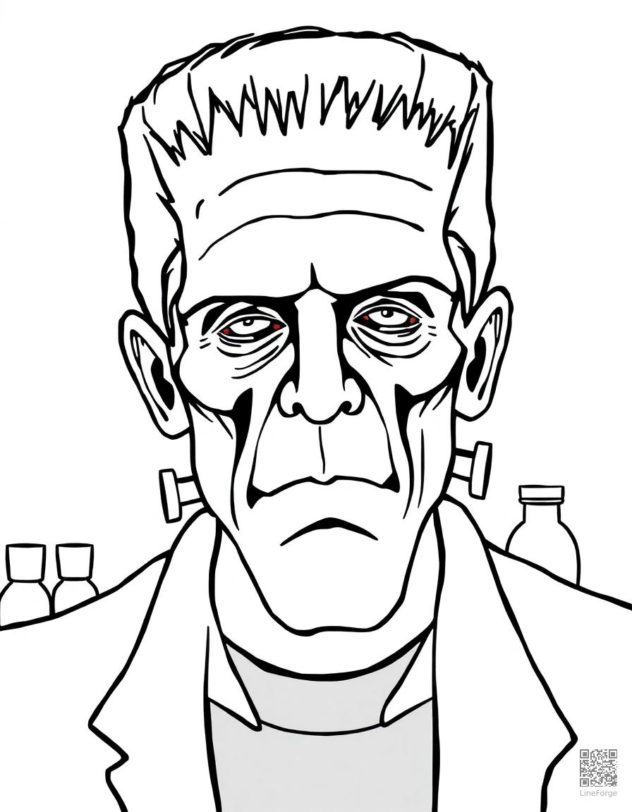 frankenstein monster in a laboratory coloring page Contour style - free printable