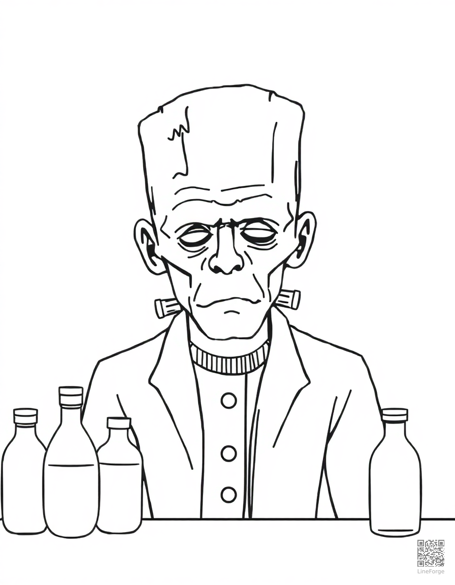 frankenstein monster in a laboratory coloring page Minimal style - free printable