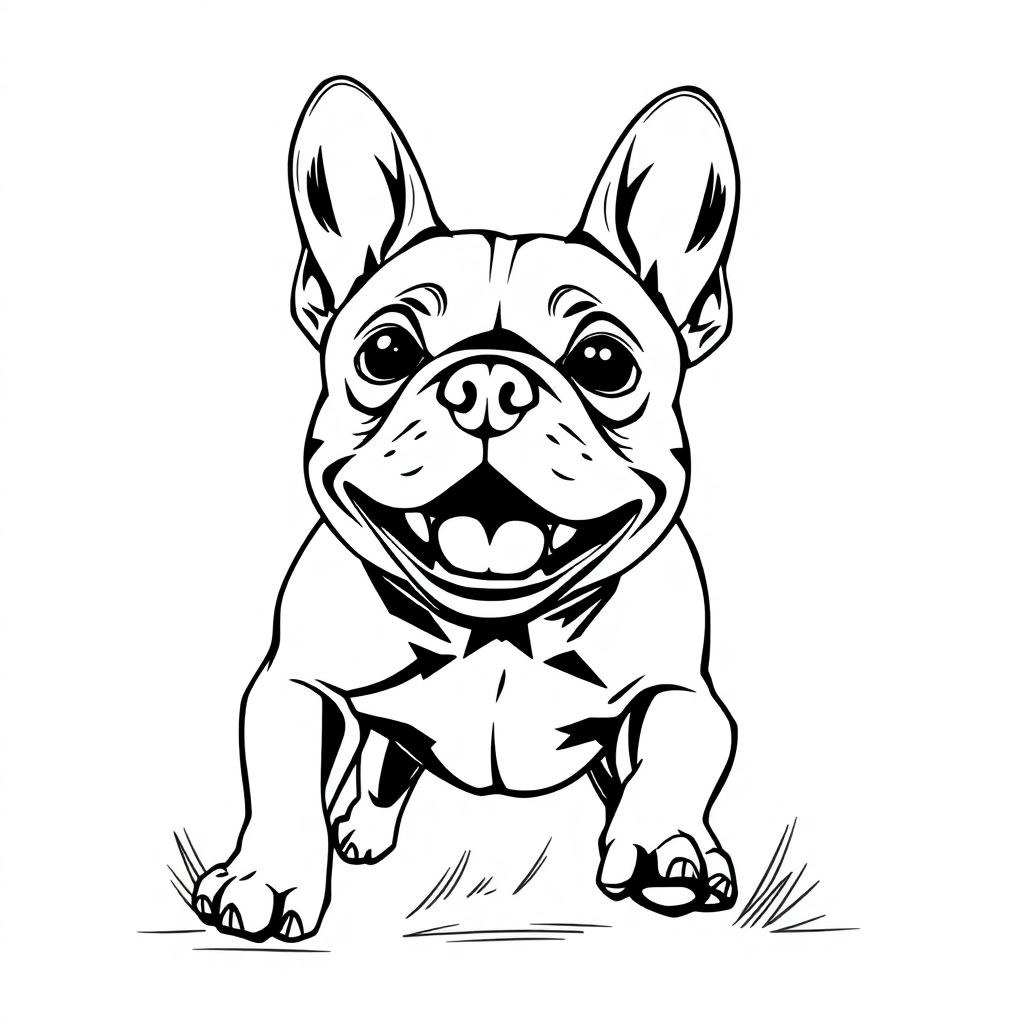 French Bulldog dog — playing and running, energetic and joyful coloring page Manga style - free printable
