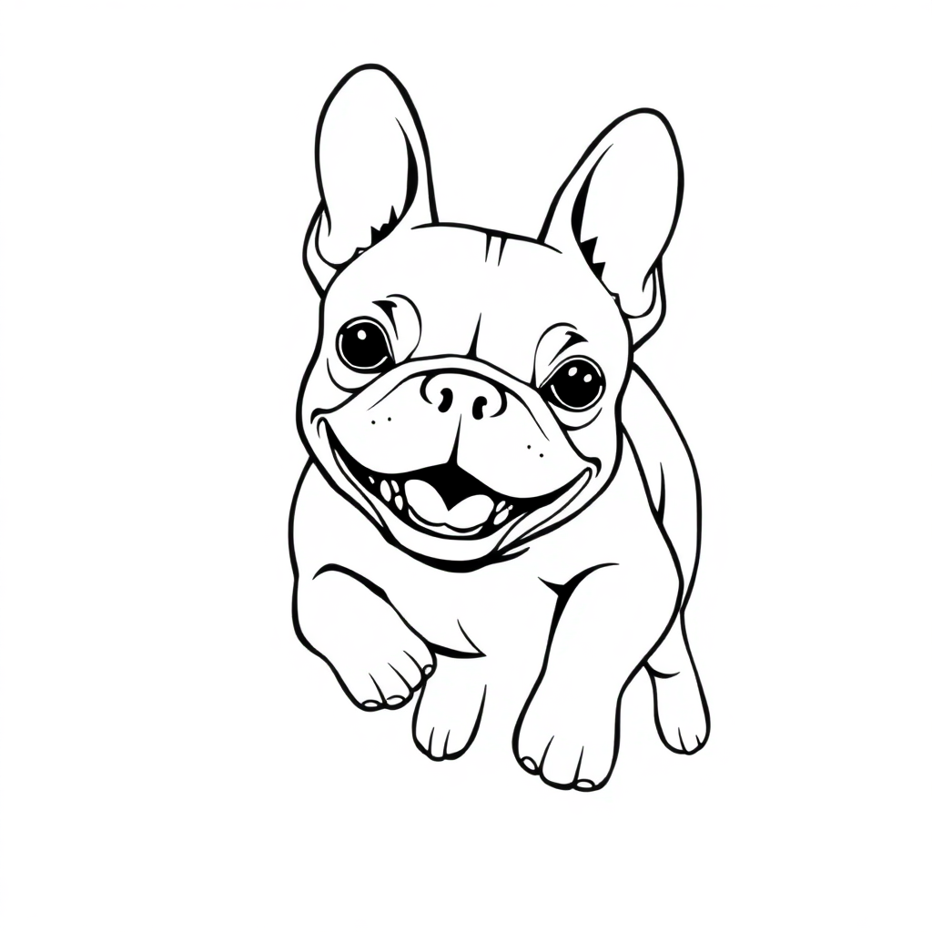 French Bulldog dog — playing and running, energetic and joyful coloring page Minimal style - free printable