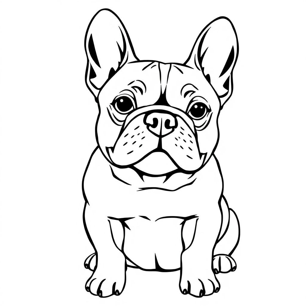 French Bulldog dog — sitting portrait, looking at viewer, friendly expression coloring page Manga style - free printable