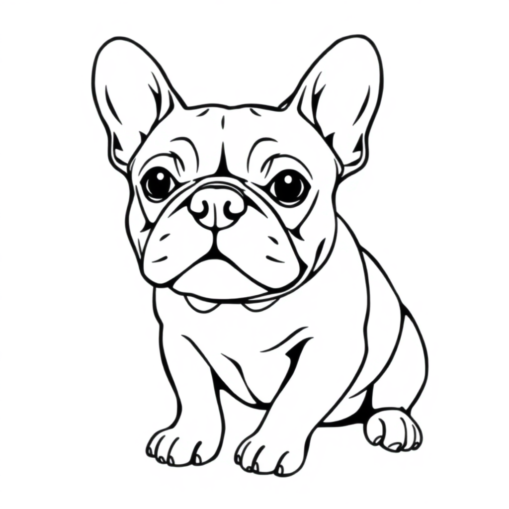 French Bulldog dog — sitting portrait, looking at viewer, friendly expression coloring page Minimal style - free printable