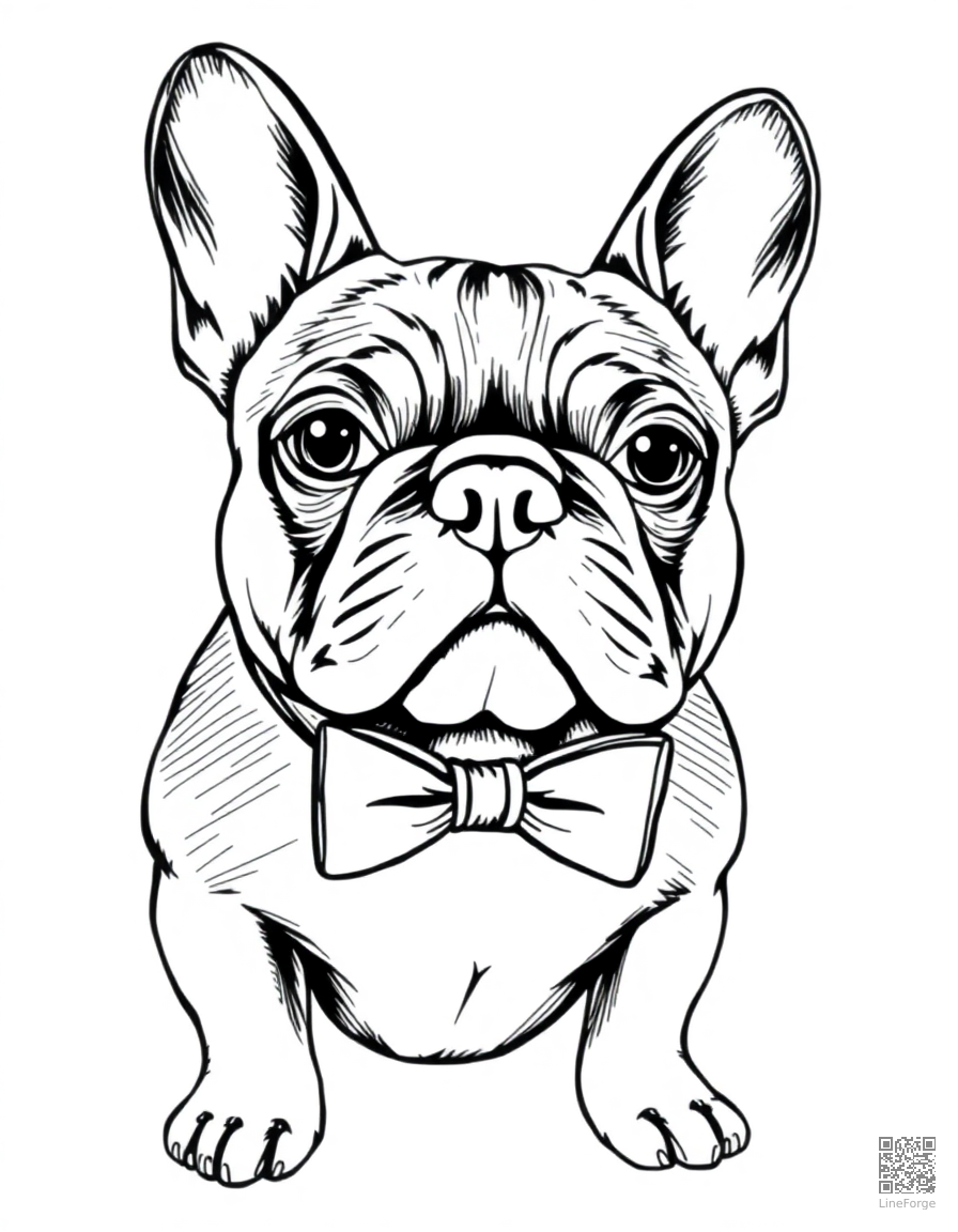 french bulldog wearing a bow tie coloring page Crosshatch style - free printable