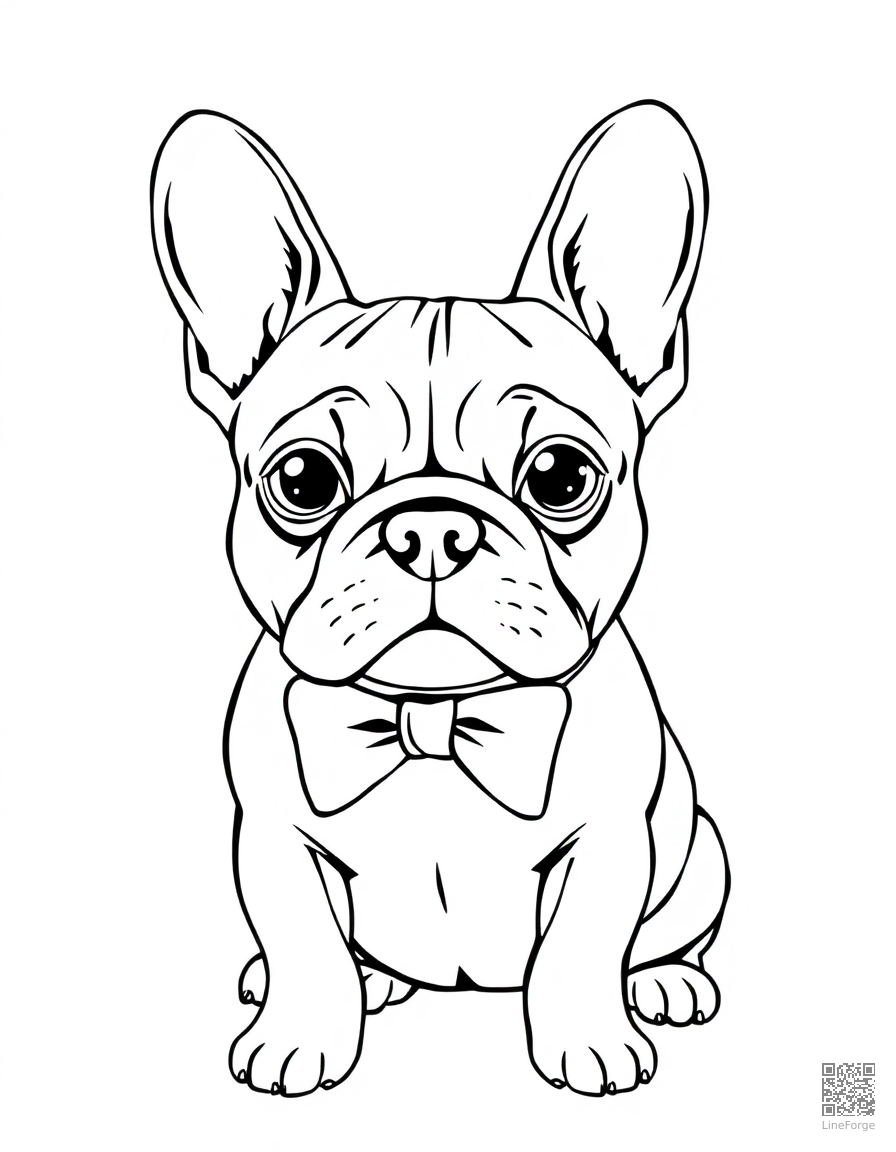 Free french bulldog wearing a bow tie coloring page in manga style — printable line art