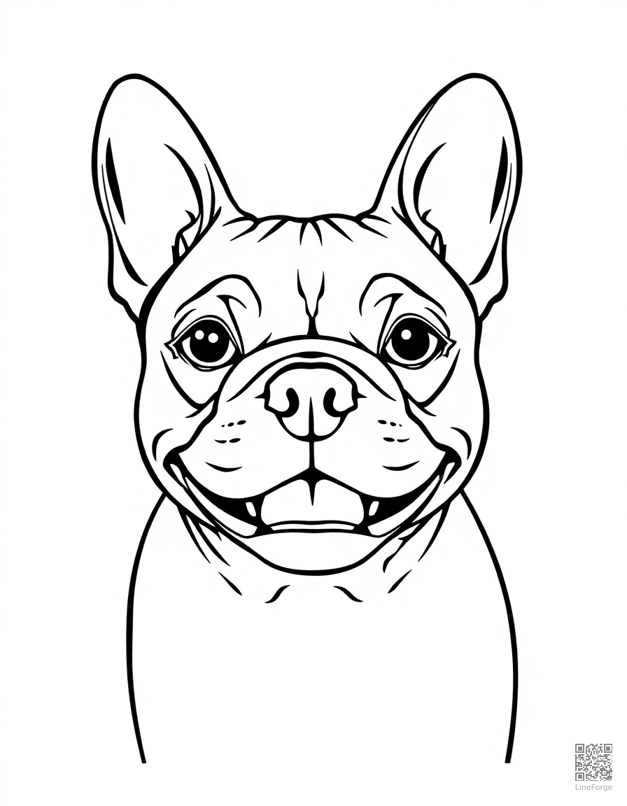 French Bulldog with a happy expression coloring page Contour style - free printable