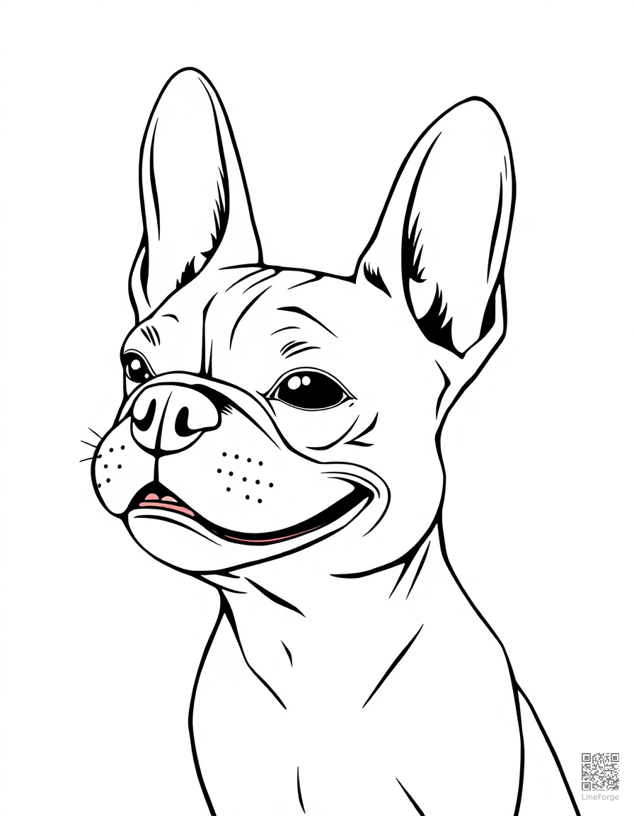 French Bulldog with a happy expression coloring page Manga style - free printable