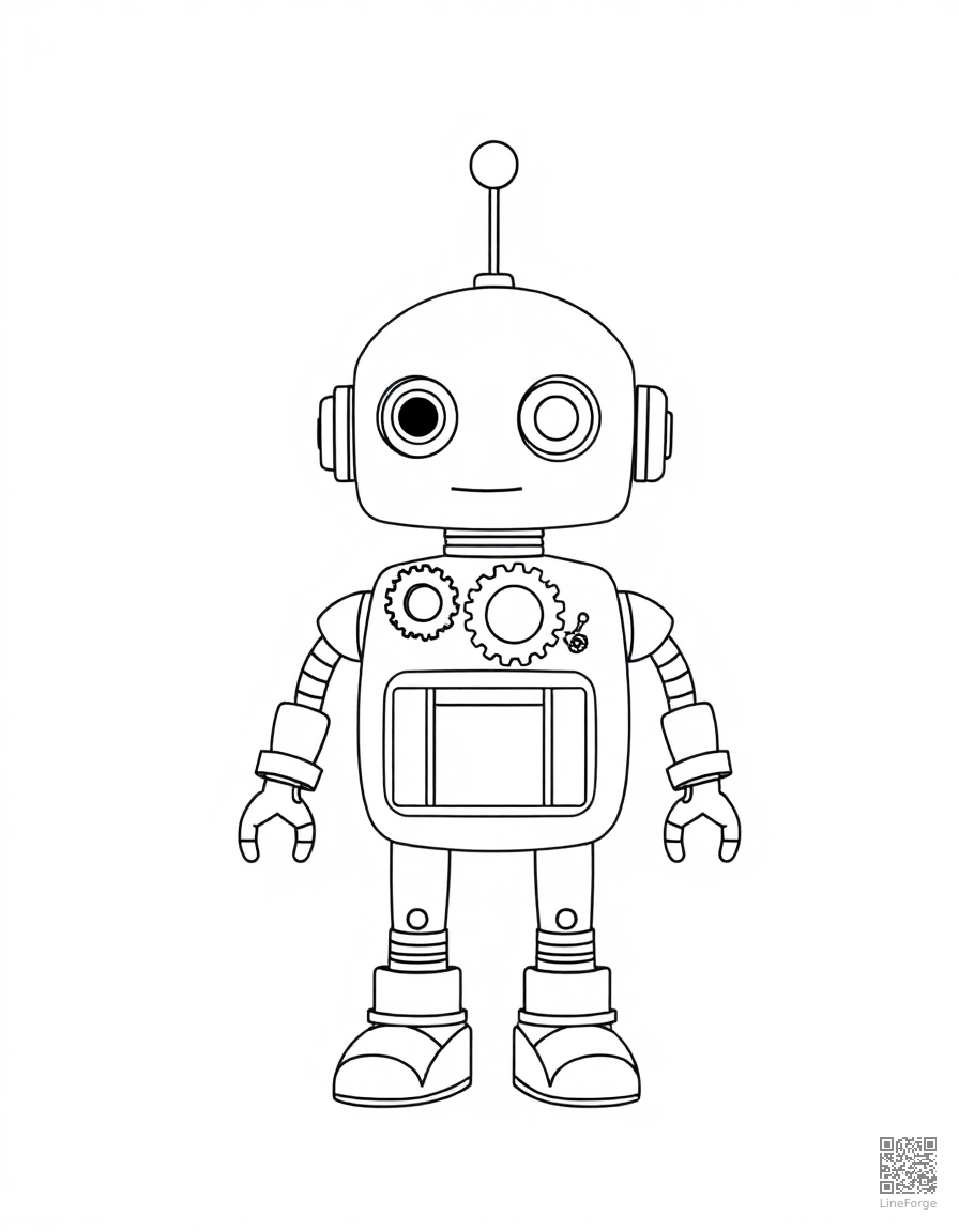 Friendly robot with gears and circuits coloring page Minimal style - free printable