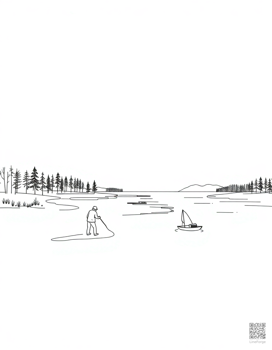 frozen lake with ice fishing coloring page Minimal style - free printable
