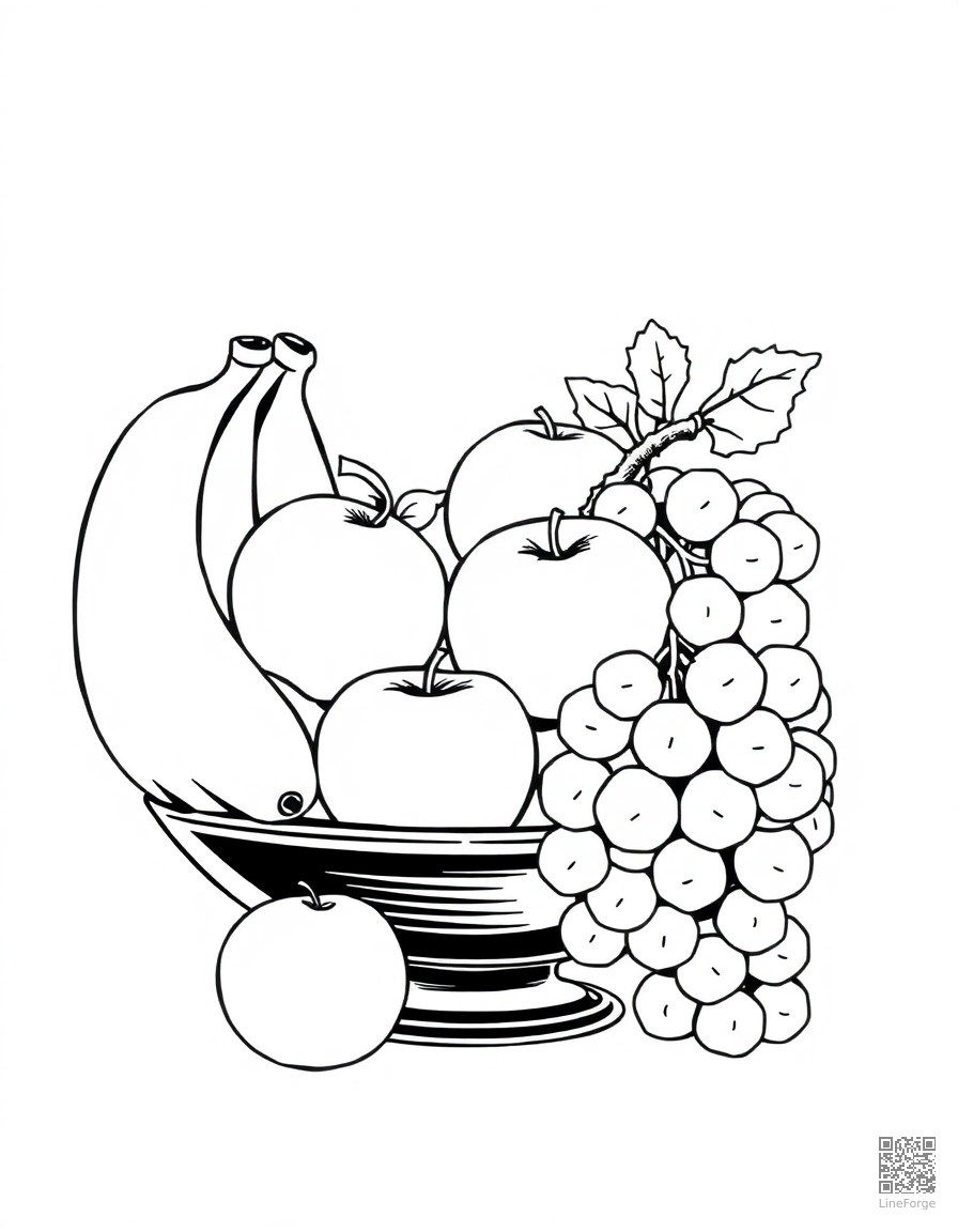 fruit bowl with bananas apples and grapes coloring page Manga style - free printable