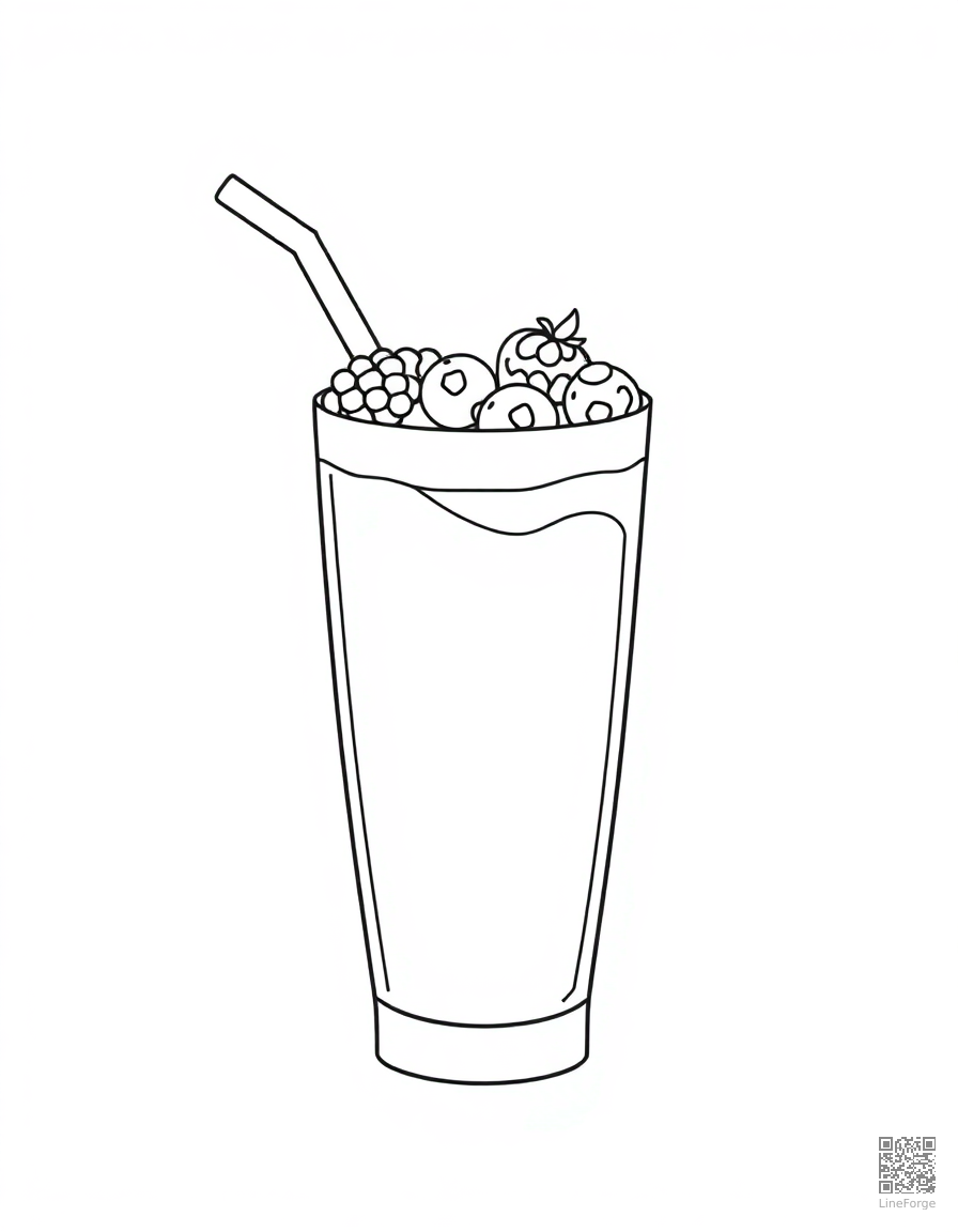 fruit smoothie with berries and straw coloring page Minimal style - free printable
