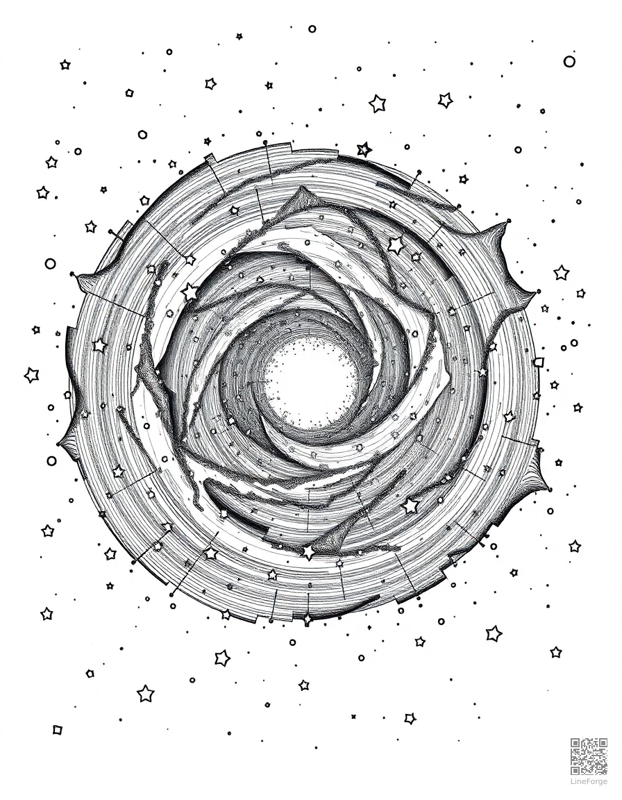 galaxy spiral with millions of stars coloring page Crosshatch style - free printable