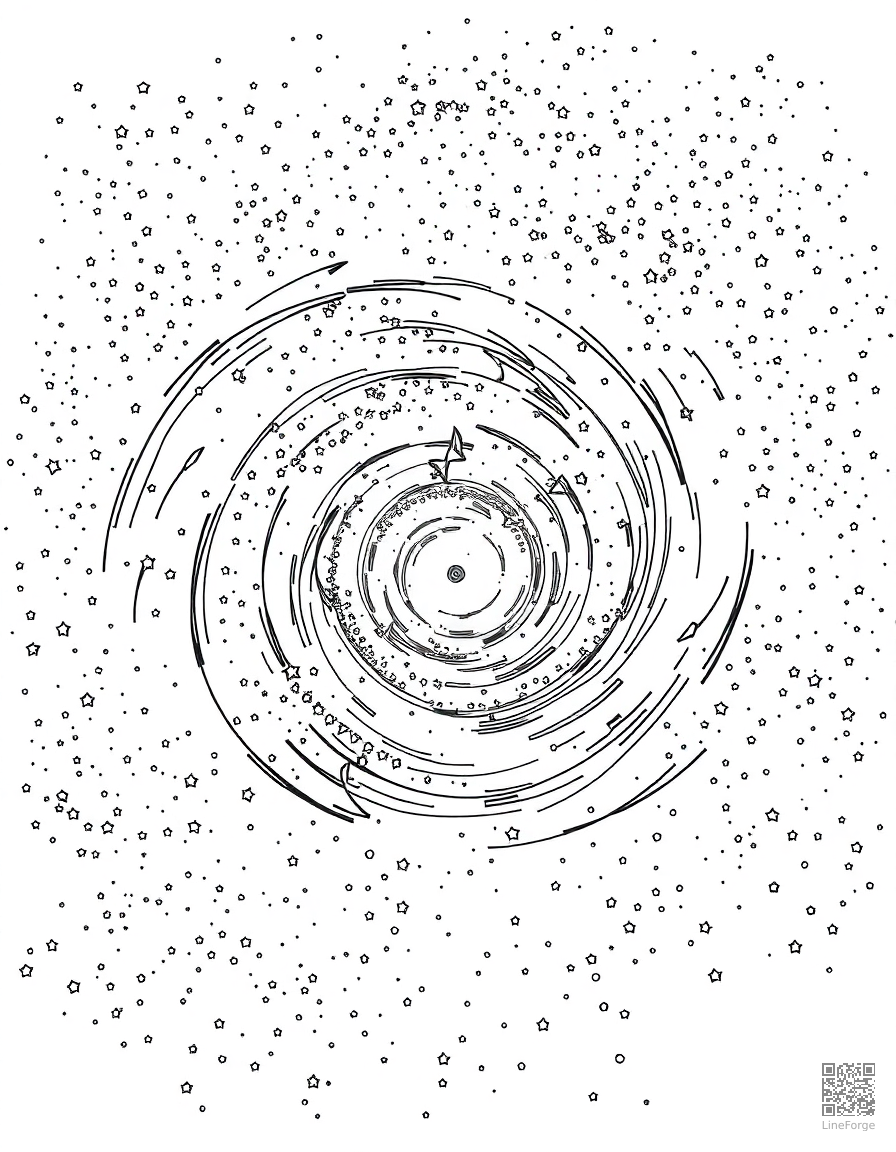 Free galaxy spiral with millions of stars coloring page in manga style — printable line art