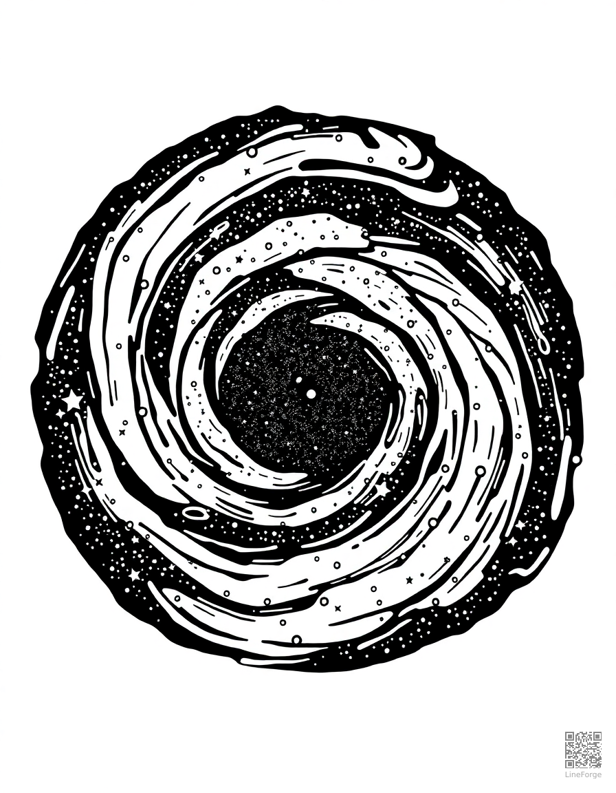 galaxy spiral with millions of stars coloring page Woodcut style - free printable