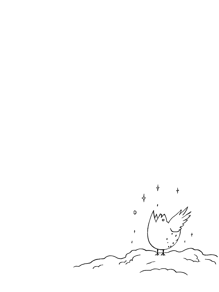 A baby chick hatched from an egg., depicted in a detailed scene in a rocky shoreline with crashing waves, with tiny stars and sparkles floating around coloring page Minimal style - free printable