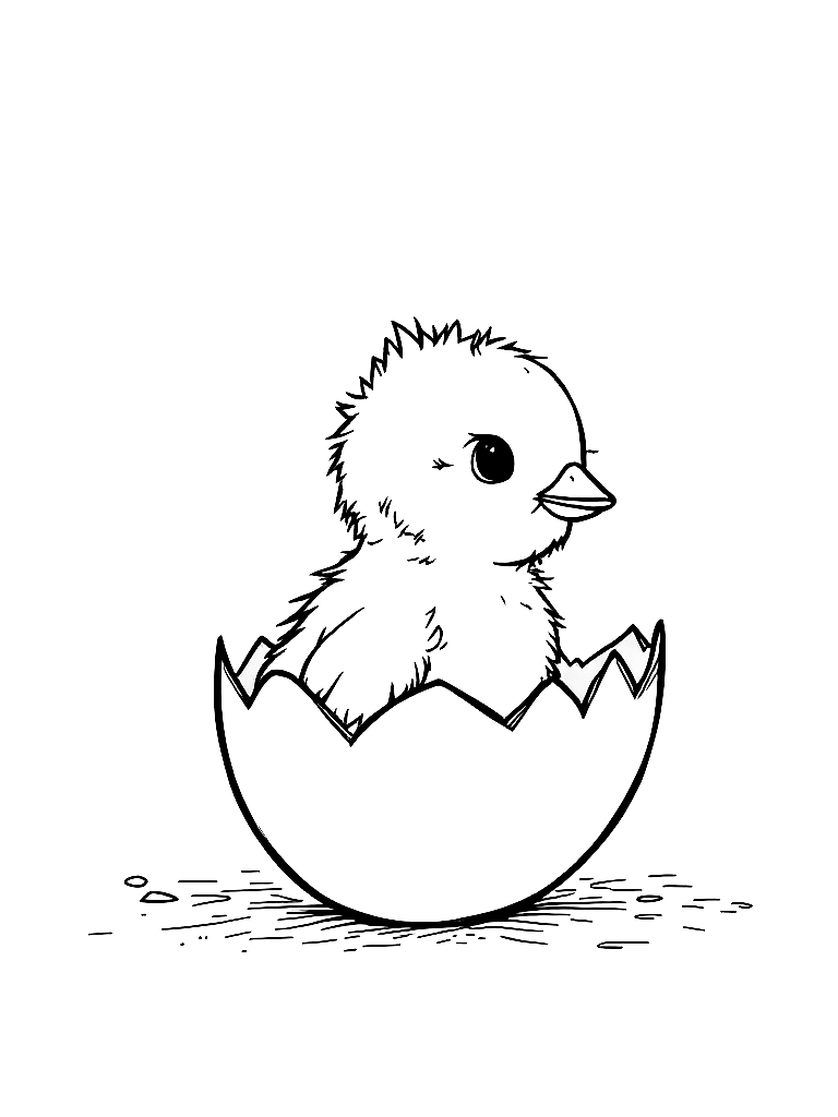 A baby chick hatched from an egg. coloring page Minimal style - free printable