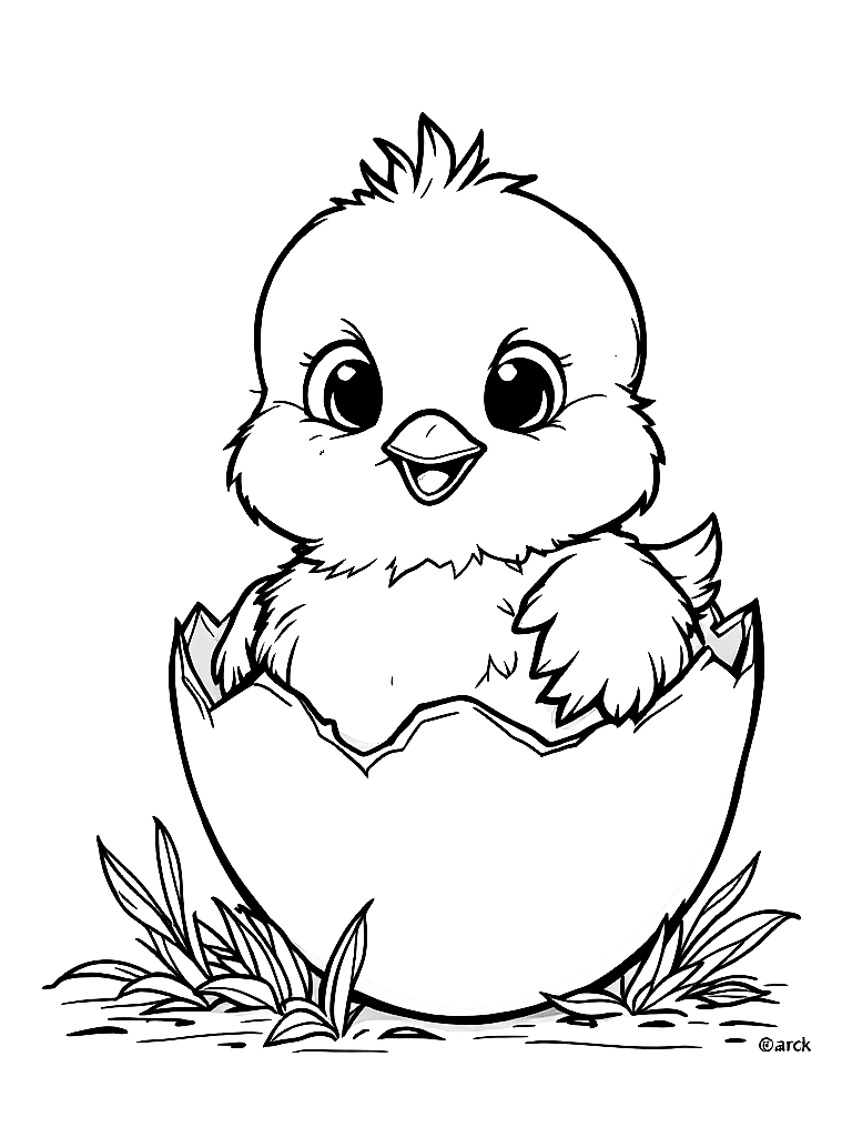 A baby chick hatching from an egg coloring page Contour style - free printable