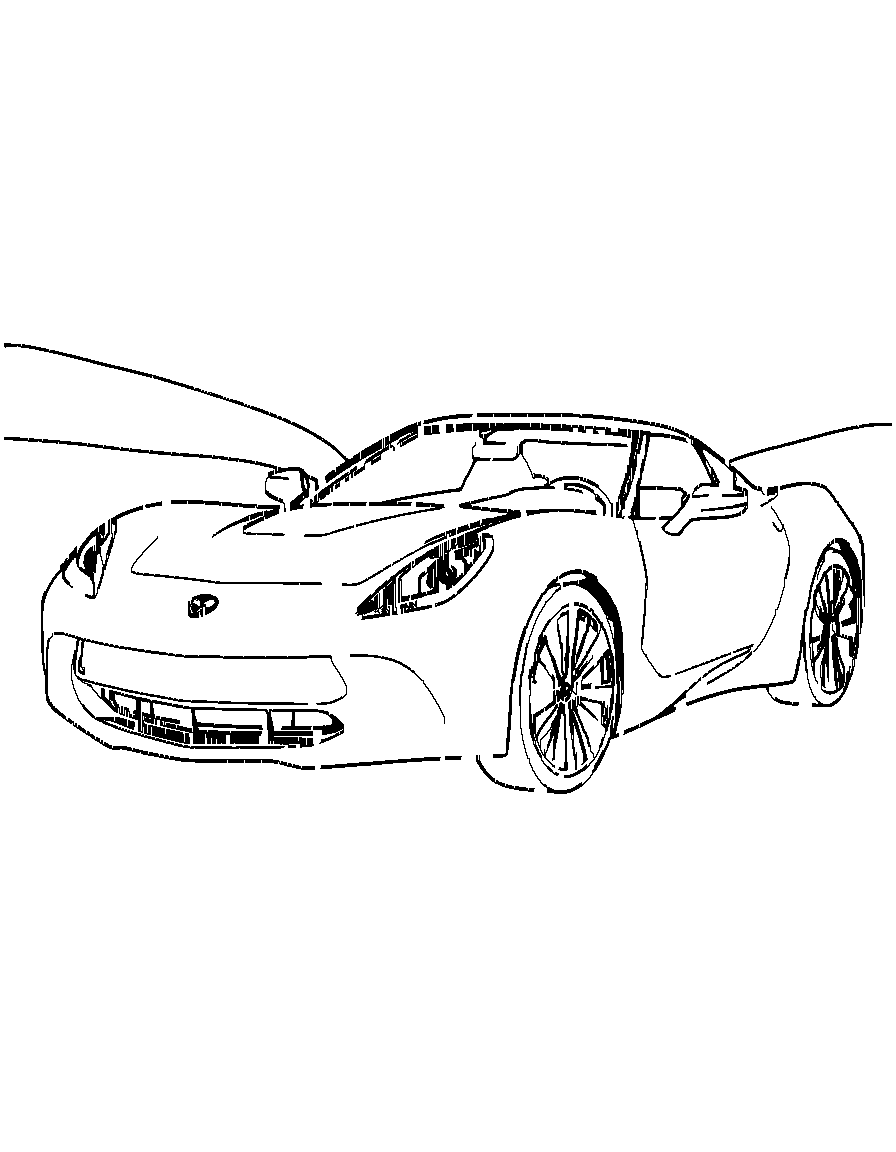 A Corvette automobile., from a three-quarter side angle, in a snowy winter landscape coloring page Contour style - free printable